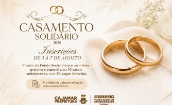 Casamento Solidário 2026 selecionará 10 casais para cerimônia gratuita em Cajamar